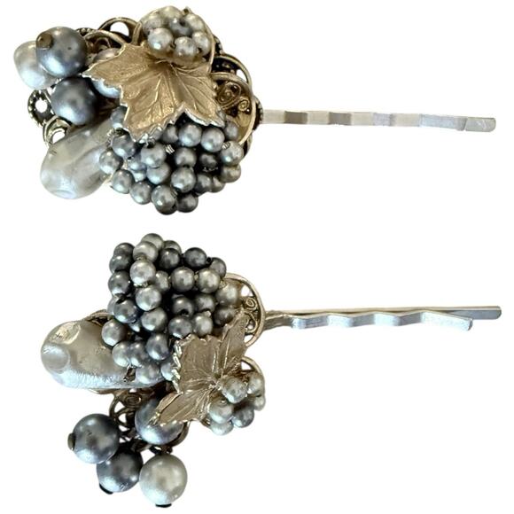 Bridal Hair Pins Grey Silver Beaded Mirium Haskel Vintage Inspired Wedding Glam - Picture 2 of 7